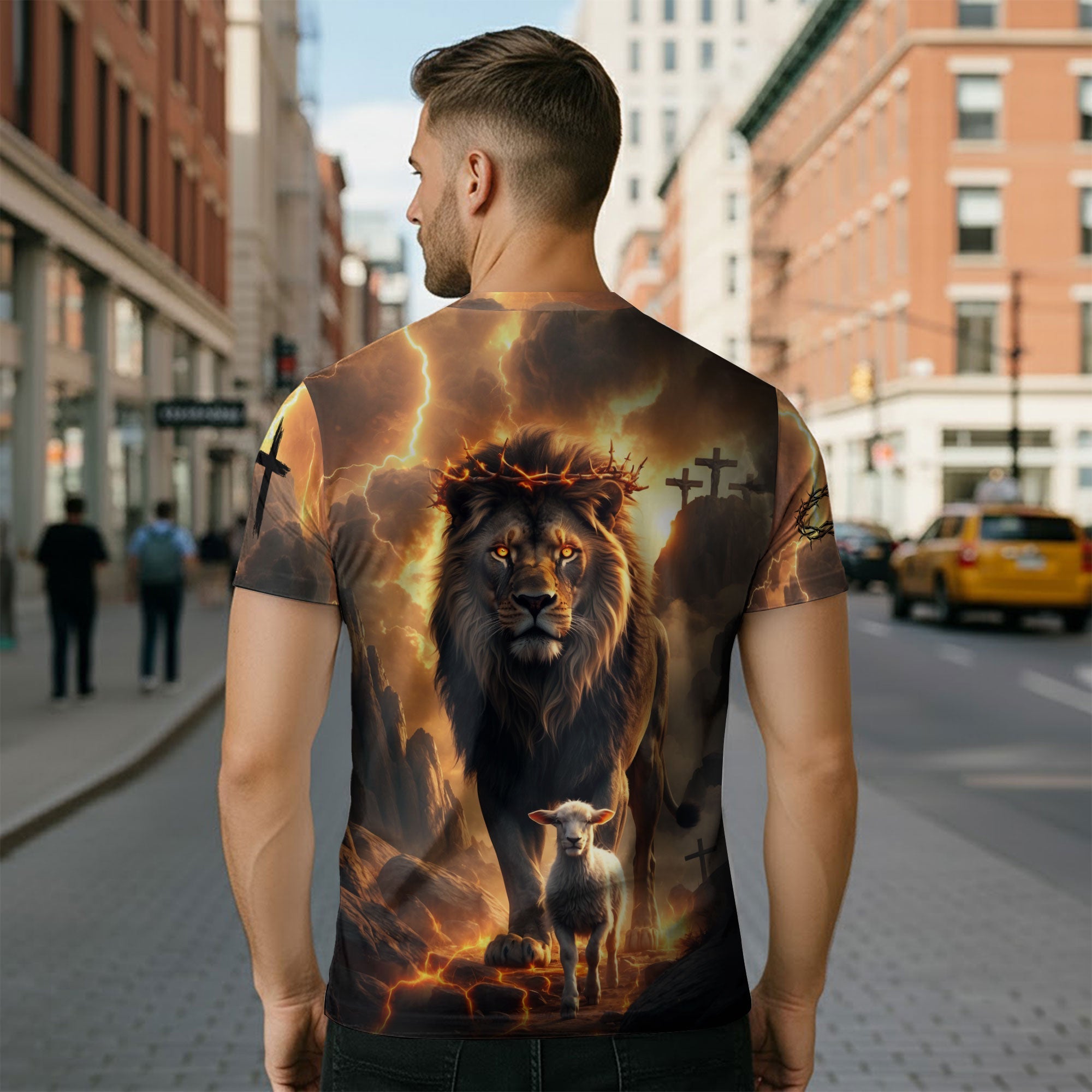 Jesus The Way The Truth The Life Lion and Lamb Fire Christian T-Shirt