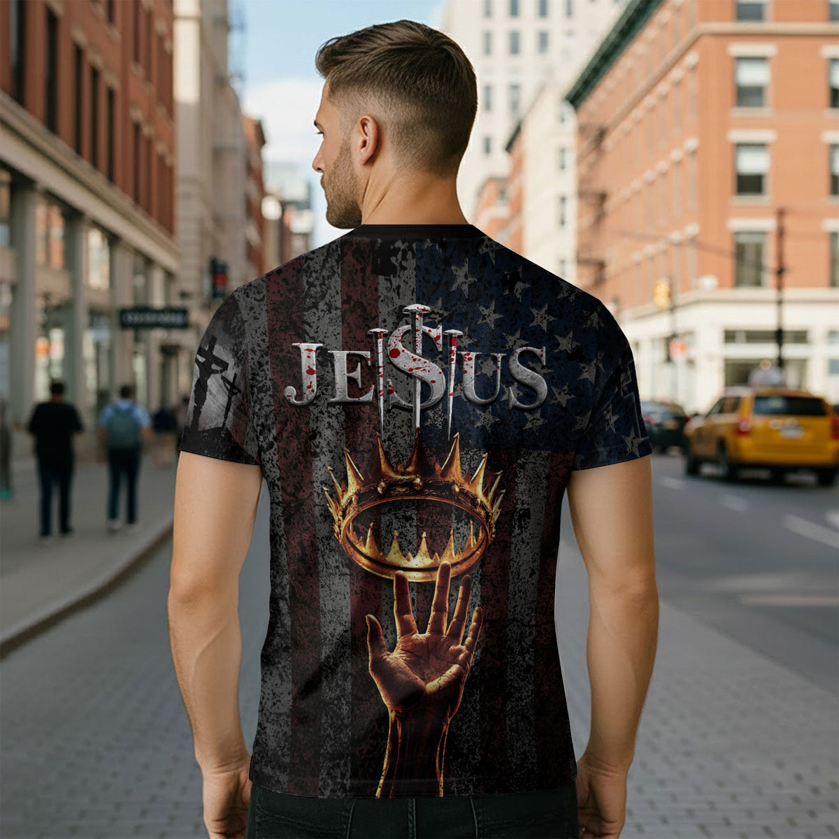 I Can Do All Things Through Christ American Flag Cross Lion Crown Christian T-Shirt