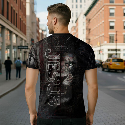 Jesus The Way The Truth The Life American Flag Cross Lion Christian T-Shirt