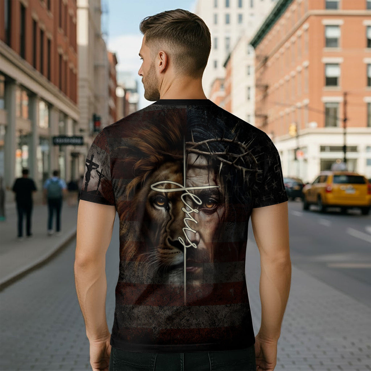 I Can Do All Things Through Christ Cross American Flag Jesus Lion T-Shirt