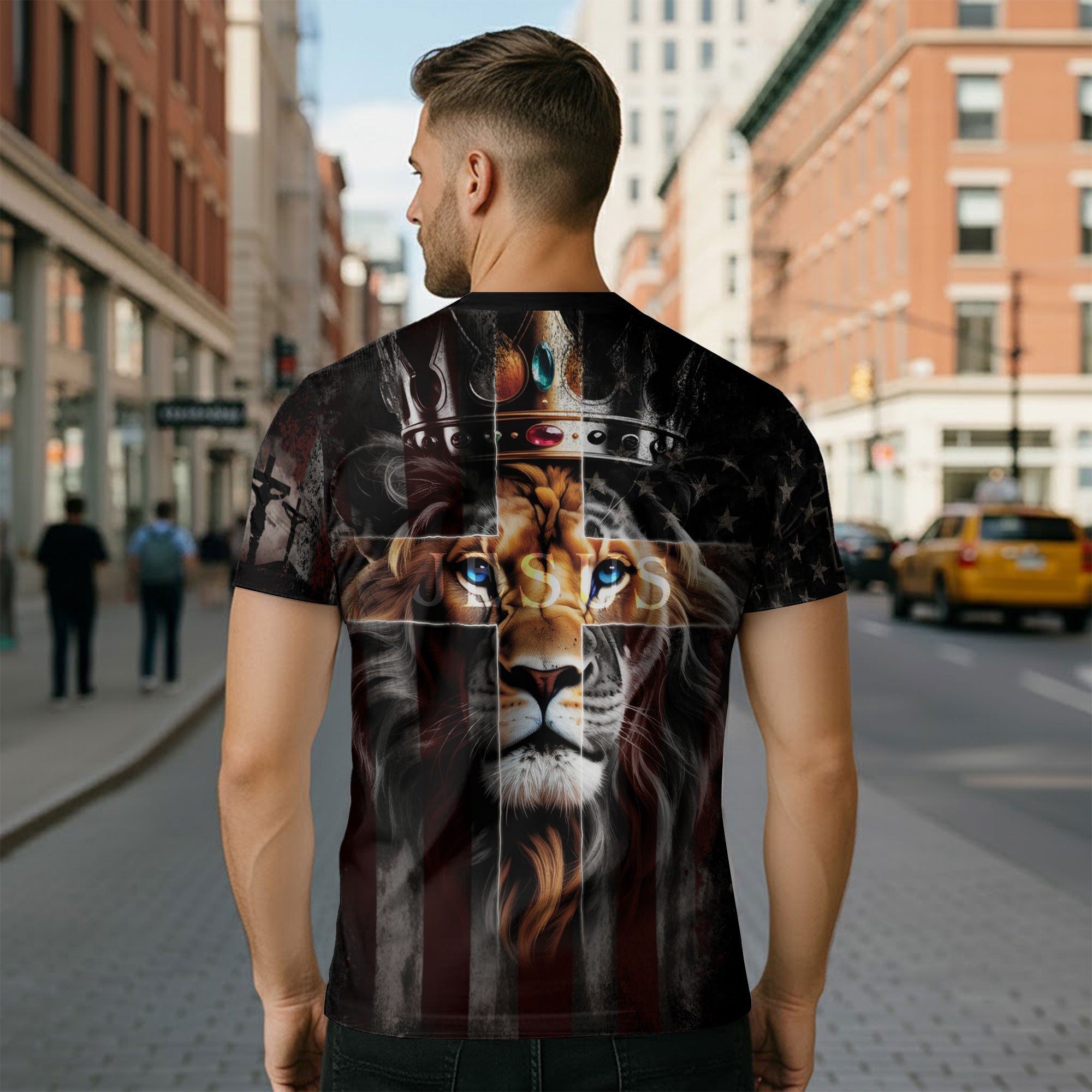 Jesus The Way The Truth The Life Lion of Judah American Flag Christian T-Shirt