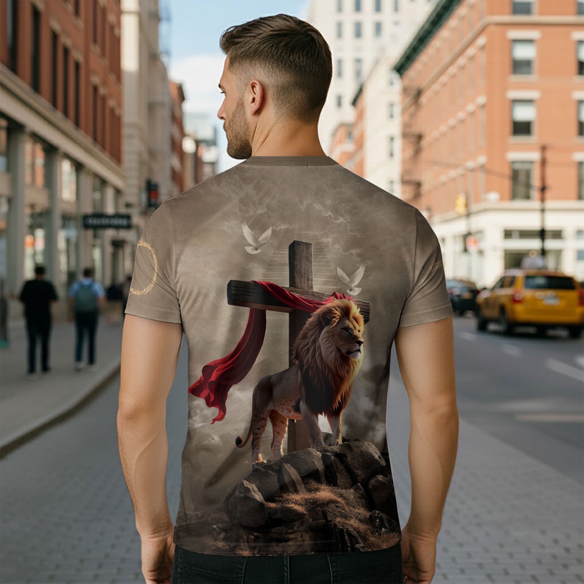I Can’t But I Know A Guy Christian T-Shirt Fire Lion Jesus Cross Design Religious