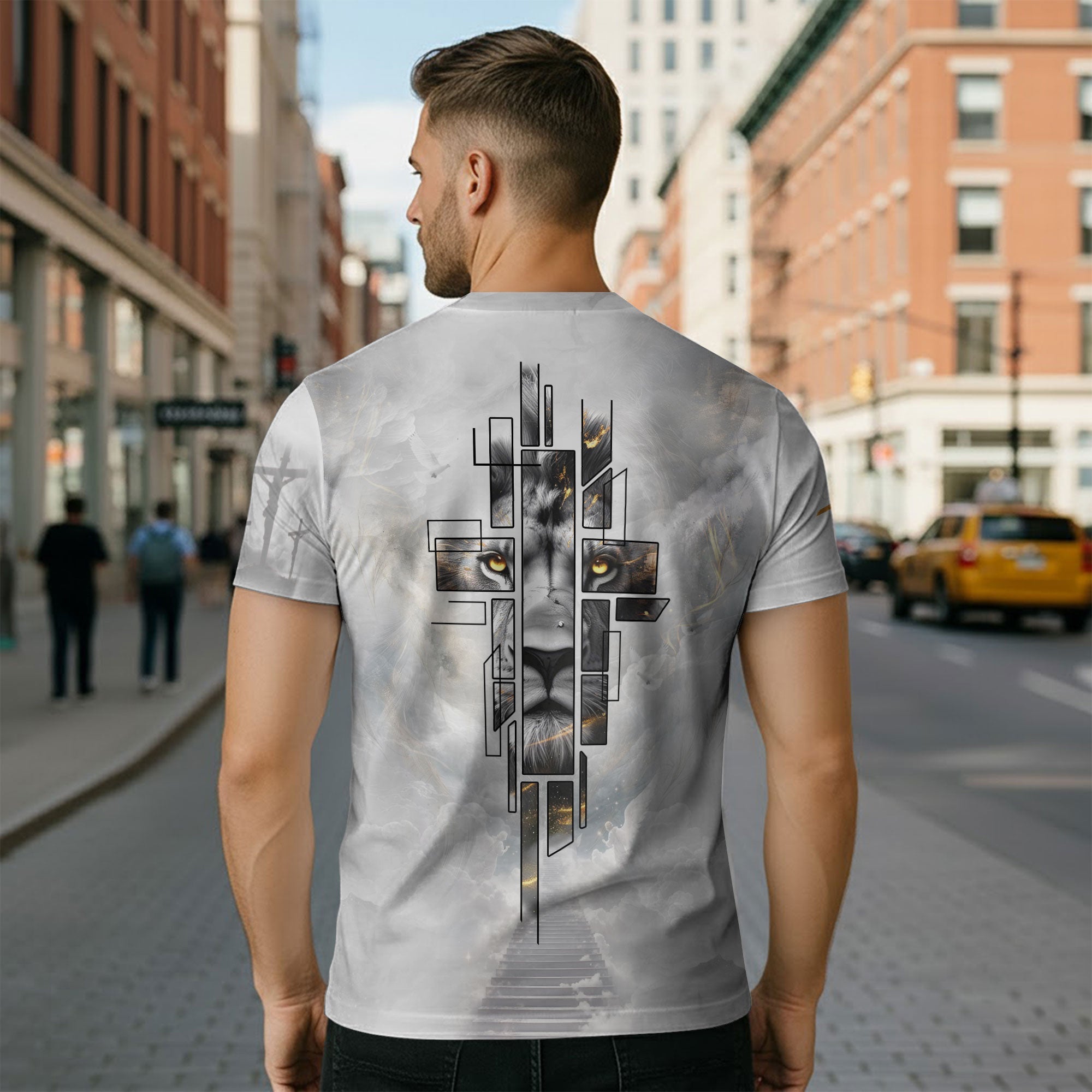 Redeemed Christian T-Shirt Lion Cross White Heaven Design