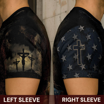 Rooted in Christ | Full Colossians 2:7 Cross & American Flag Tee