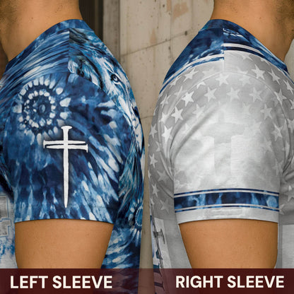 One Nation Under God Blue Lion Cross Christian T-Shirt