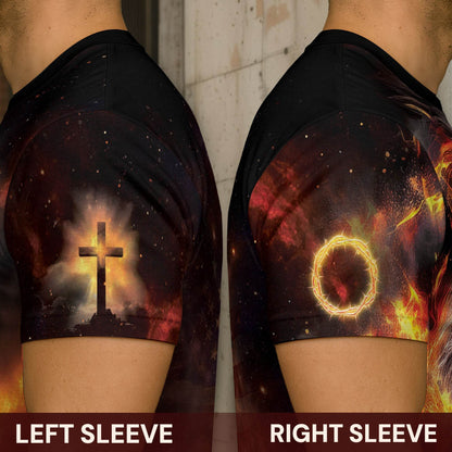One Nation Under God Fire Cross Lion Christian T-Shirt