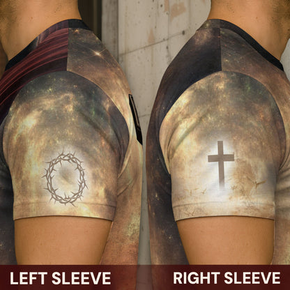 Faith Over Fear Lion and Cross Red Drape Christian T-Shirt
