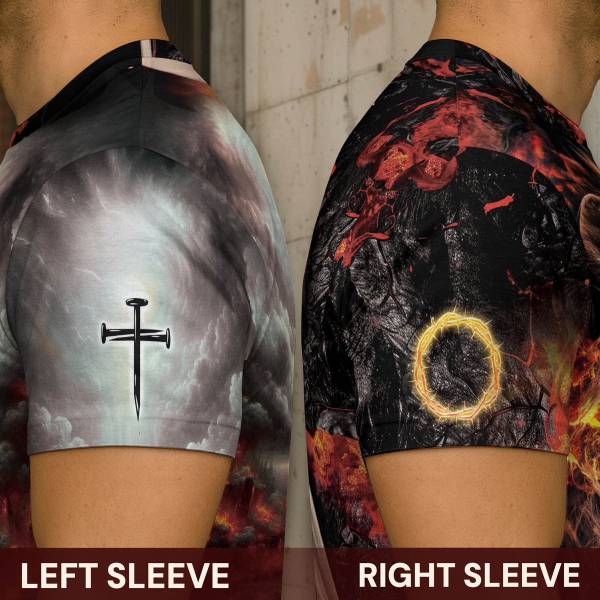 Lion & Fiery Cross Christian T-Shirt – Faith Over Fear Design
