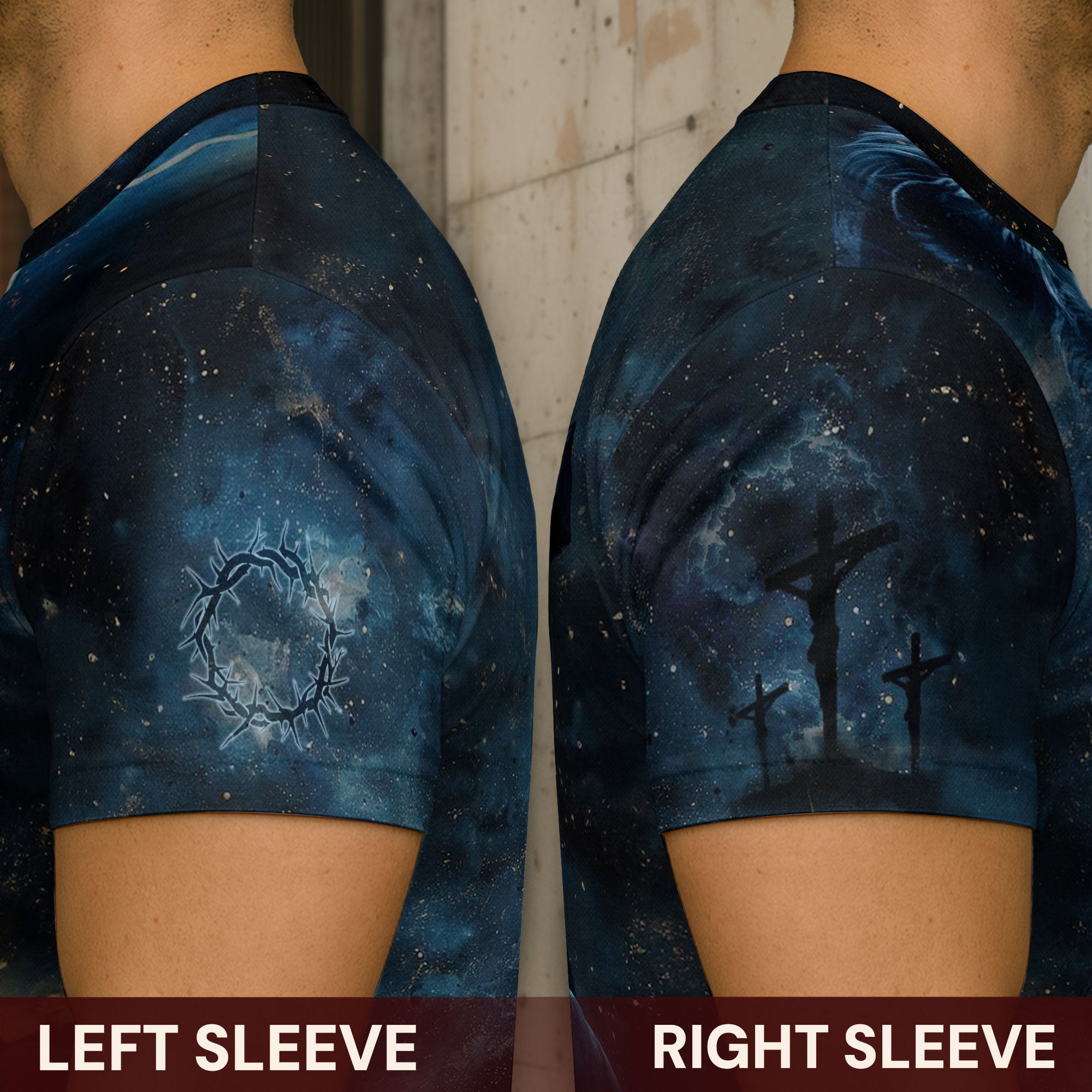 Faith Over Fear Christian T-Shirt Lion Cross Warrior Blue Night Design