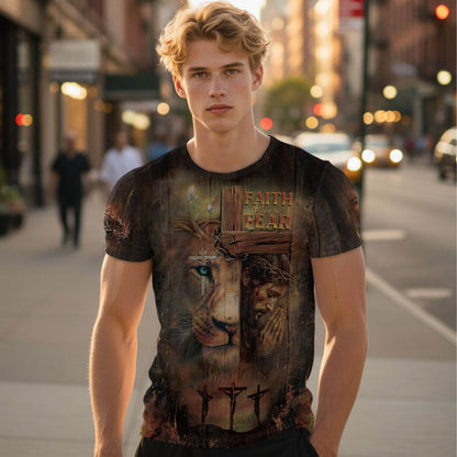 Faith Over Fear Lion & Cross Christian T-Shirt