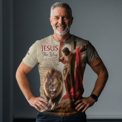 Jesus The Way The Truth The Life Lion and Cross Christian T-Shirt