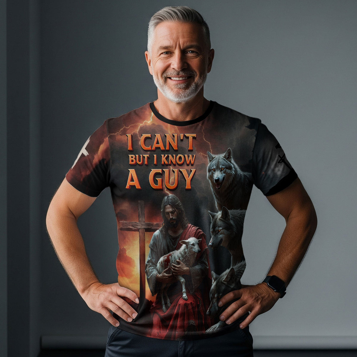 I Can’t But I Know A Guy Jesus and Lion of Judah Fire Christian T-Shirt
