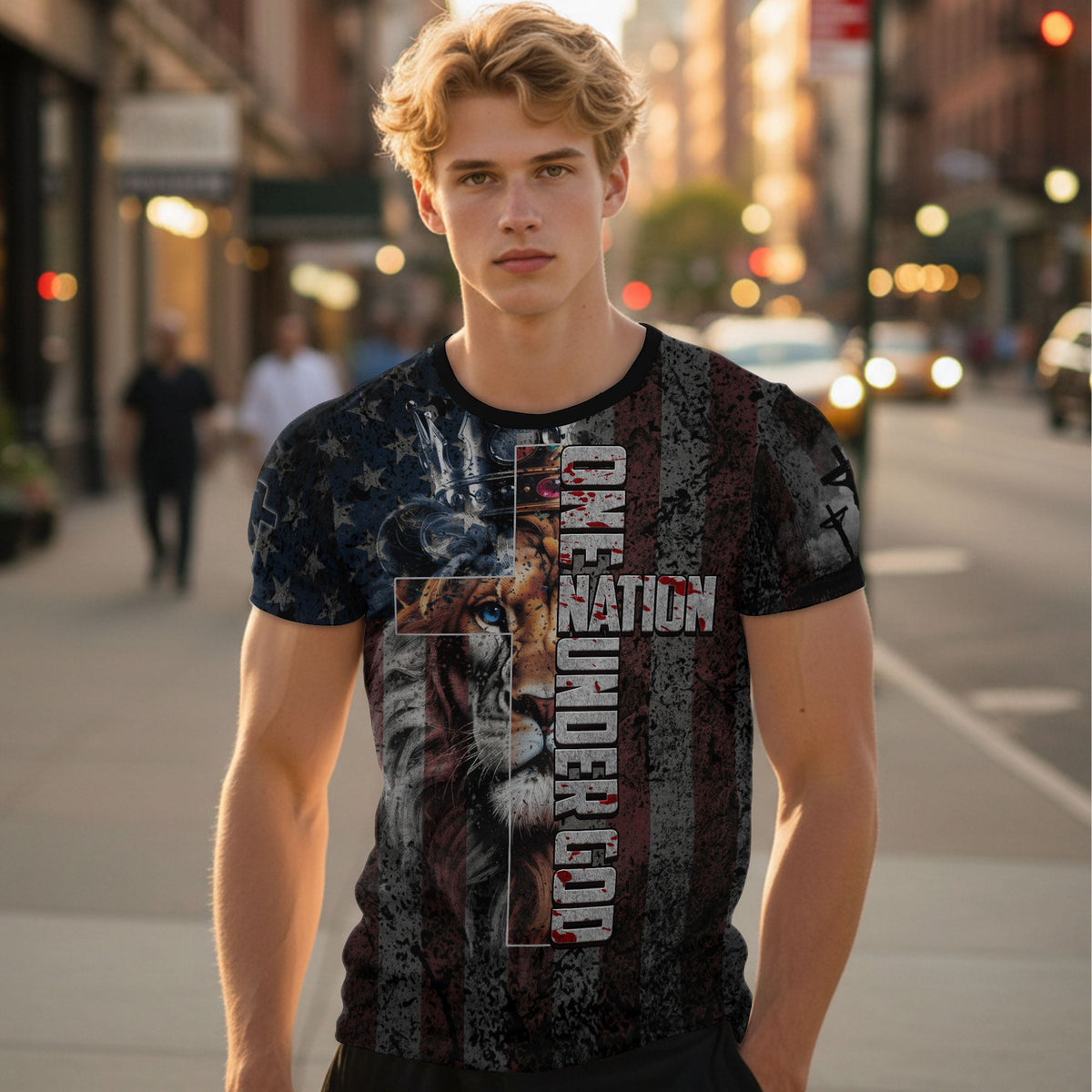 One Nation Under God Lion & Cross Christian T-Shirt