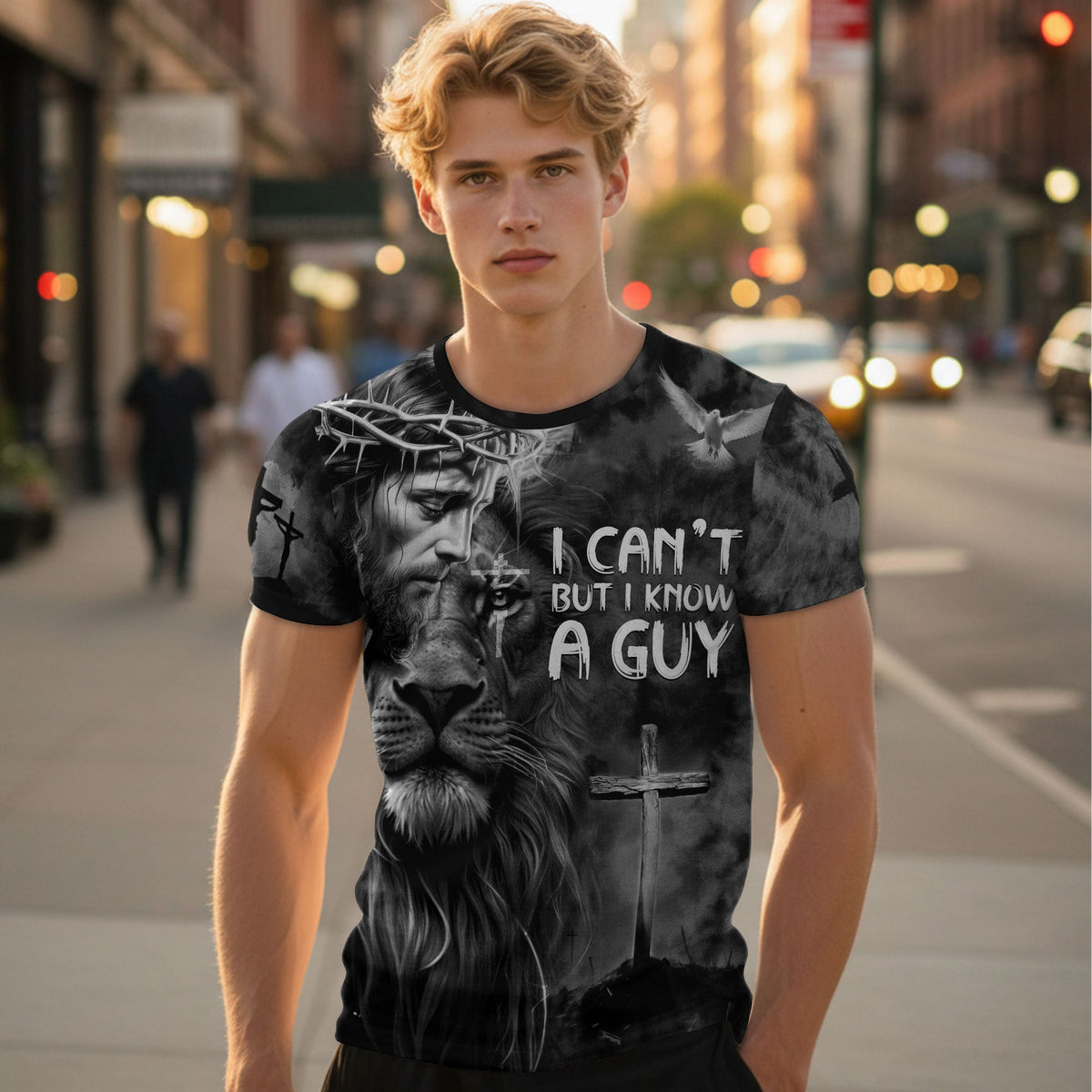 I Can’t But I Know A Guy Jesus Cross Lion Of Judah Black And White Christian T-Shirt