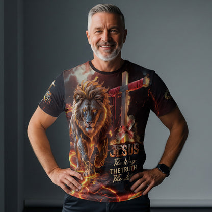Jesus Lion Of Judah Cross Fiery Glory The Way The Truth The Life T-Shirt