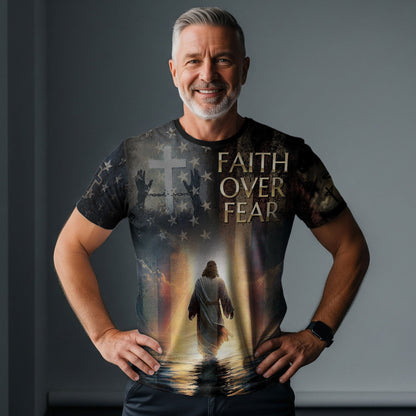 Faith Over Fear Jesus Walks On Water Christian Patriotic T-Shirt