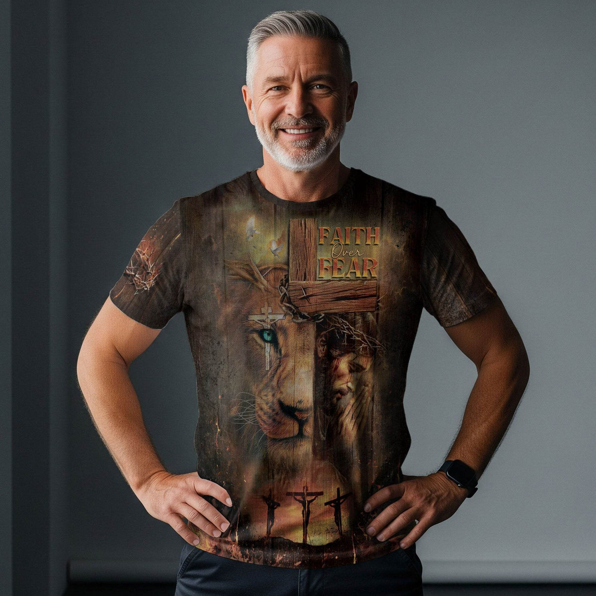 Faith Over Fear Lion & Cross Christian T-Shirt