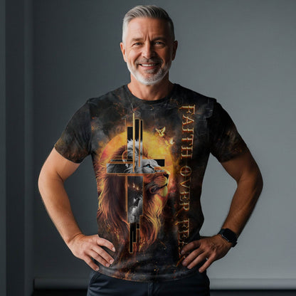 Faith Over Fear Cross Lion & Jesus T-Shirt