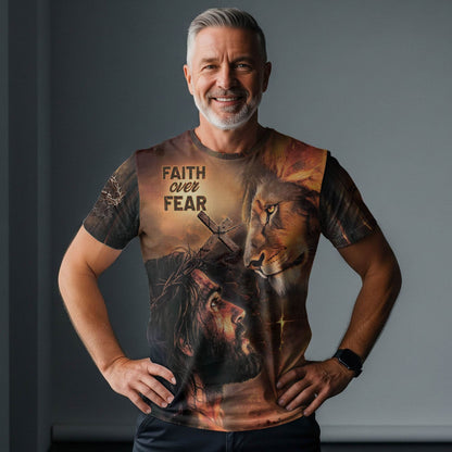 Faith Over Fear Shirt – Jesus, Lion Christian T-Shirt for Bold Believers