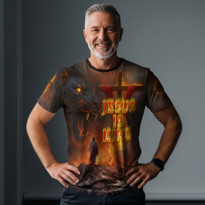 Jesus Is King With Fiery Lion And Cross T-Shirt
