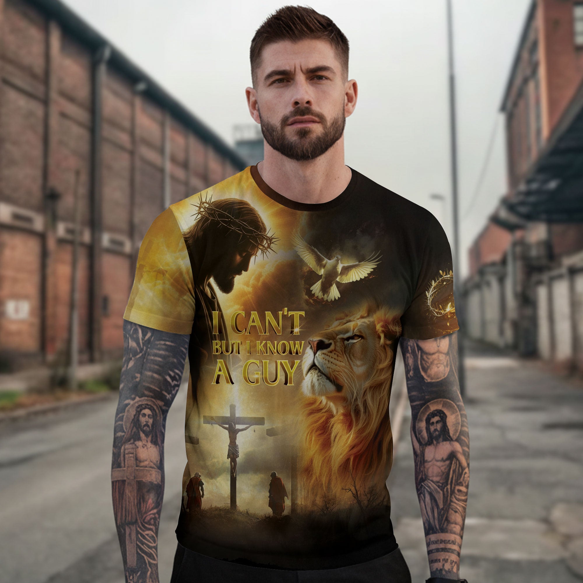 I Can’t But I Know A Guy Lion of Judah Cross of Light Christian T-Shirt