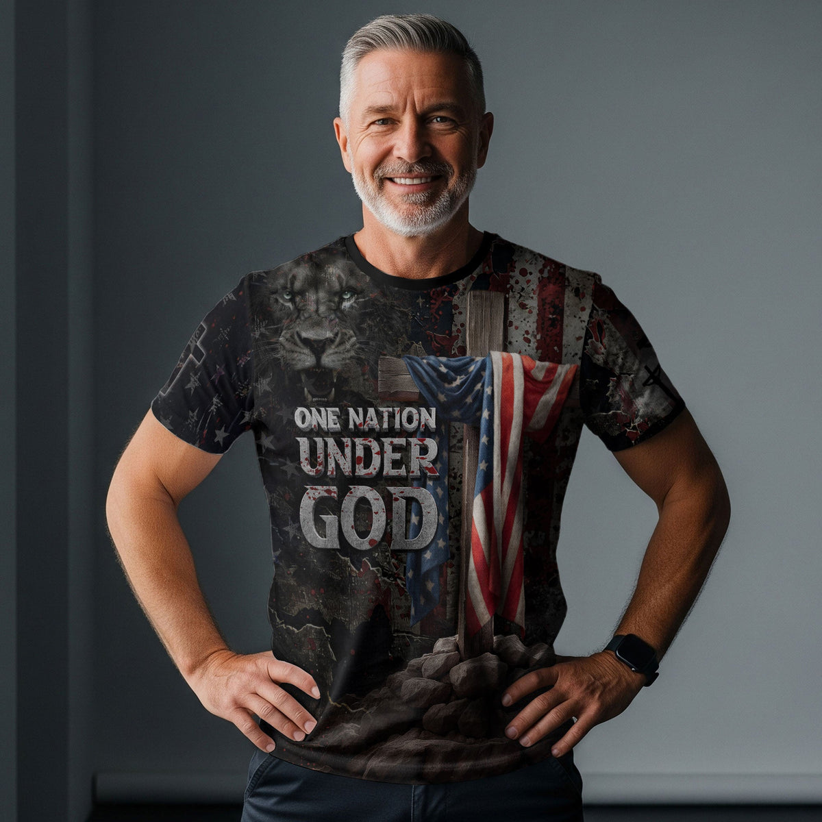 One Nation Under God Lion & Cross T-Shirt