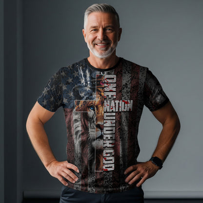 One Nation Under God Lion & Cross Christian T-Shirt