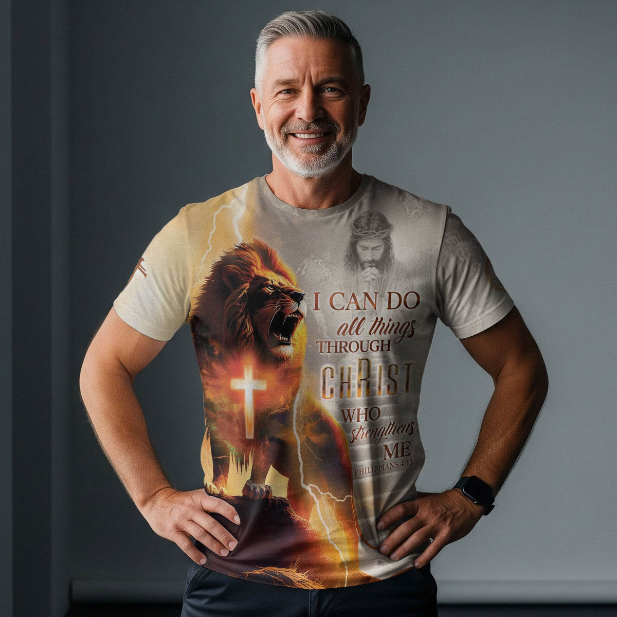 I Can Do All Things Through Christ Lightning Cross & Lion T-Shirt