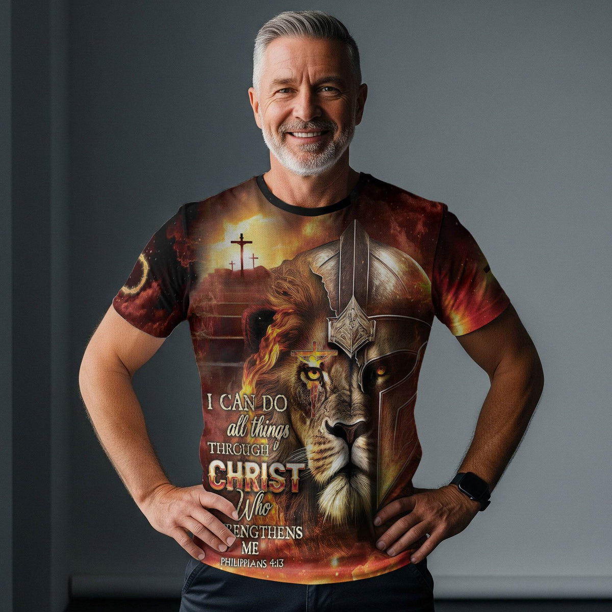 I Can Do All Things Through Christ Lion Warrior Cross T-Shirt