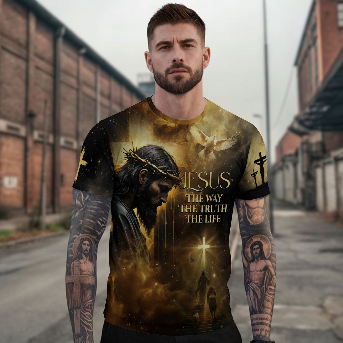 Crown of Thorns Jesus And Lion Of Judah Christian The Way The Truth The Life T-Shirt