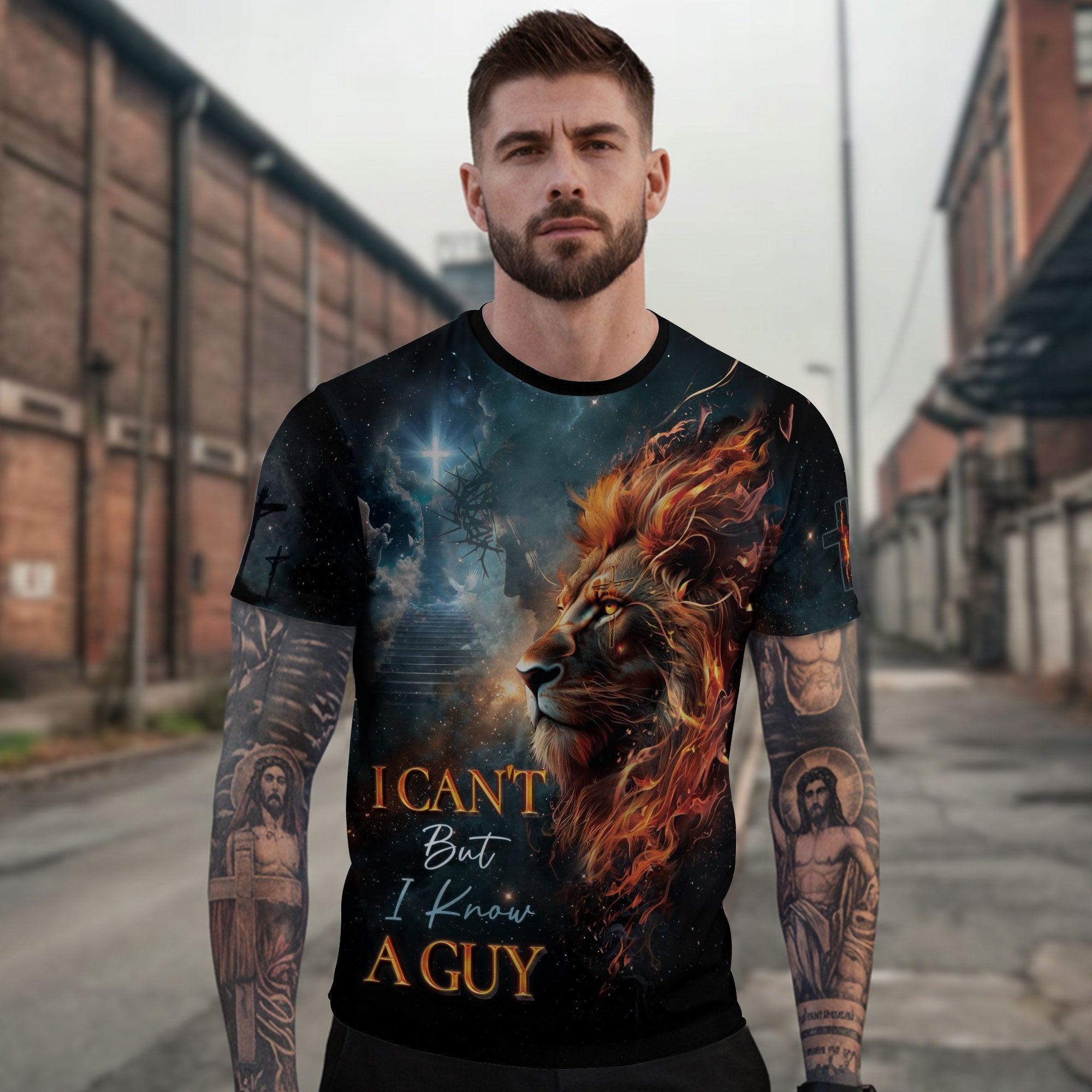 I Can’t But I Know A Guy Christian T-Shirt Lion of Judah Cross Design