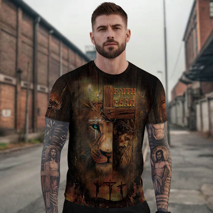 Faith Over Fear Lion & Cross Christian T-Shirt