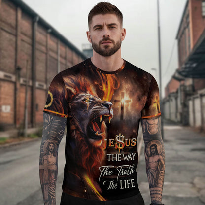 Jesus The Way The Truth The Life Cross & Lion Fire T-Shirt