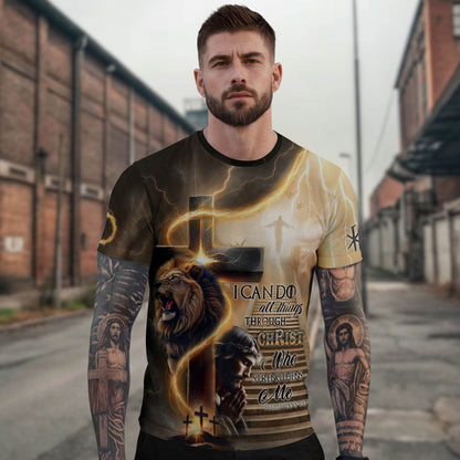 I Can Do All Things Through Christ Lion Cross Lightning T-Shirt