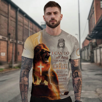 I Can Do All Things Through Christ Lightning Cross & Lion T-Shirt