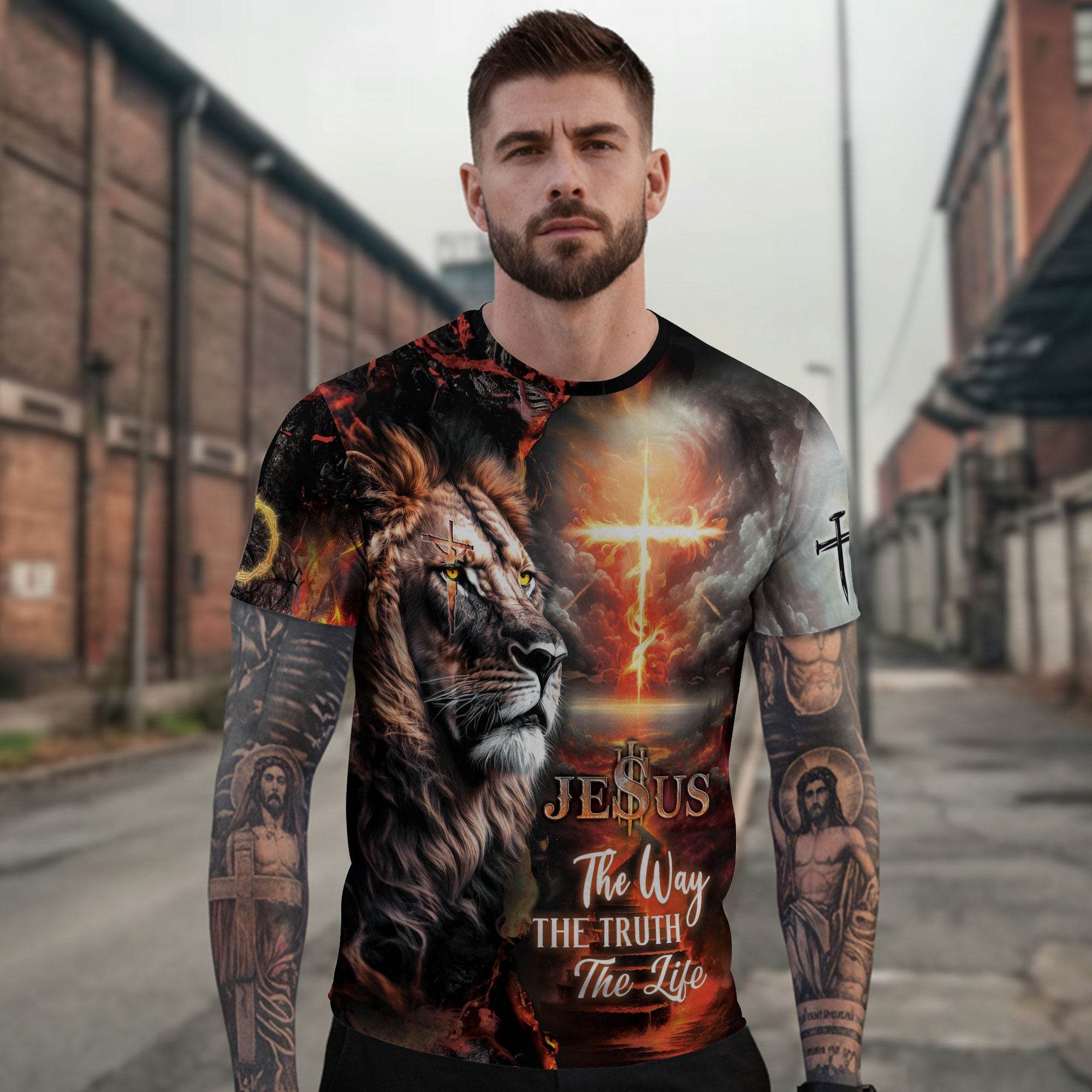Jesus The Way The Truth The Life Lion Cross T-Shirt