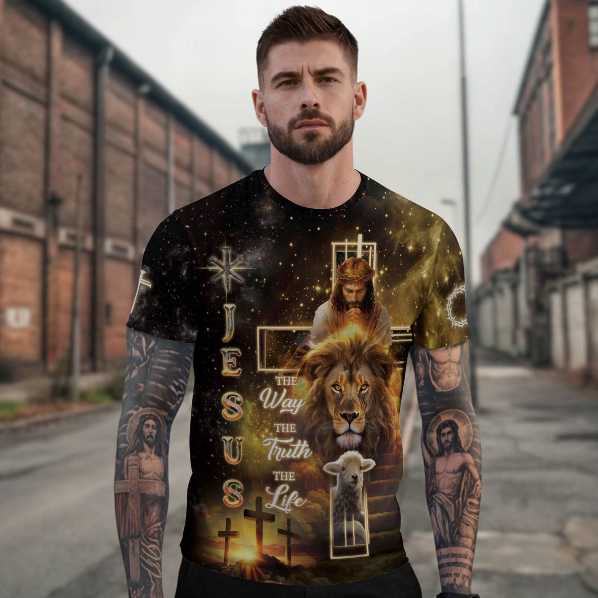 Jesus The Way The Truth The Life Cross Lion Lamb T-Shirt