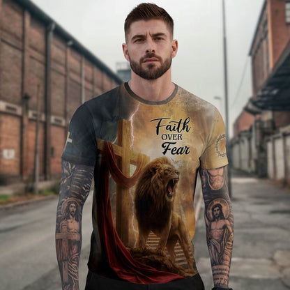 Faith Over Fear Lion Cross Christian T-Shirt