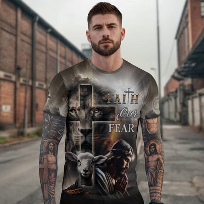 Faith Over Fear Lion Cross & Lamb Christian T-Shirt