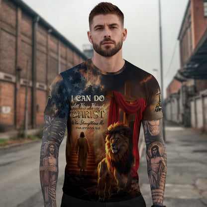 I Can Do All Things Through Christ Lion and Lamb Cross Christian T-Shirt