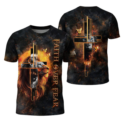 Faith Over Fear Cross Lion & Jesus T-Shirt