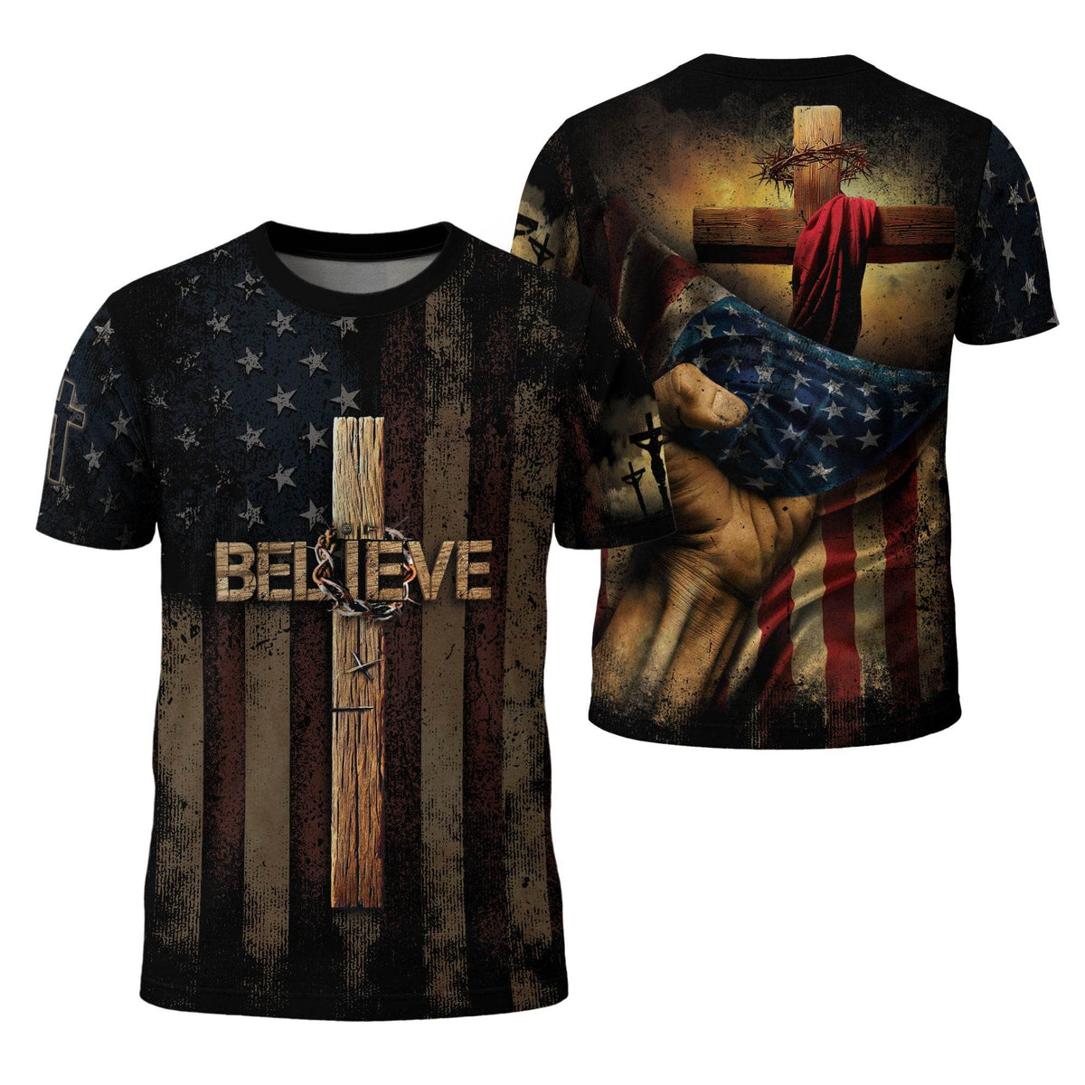 Believe in the Cross | American Christian Faith Tee with Crucified Savior