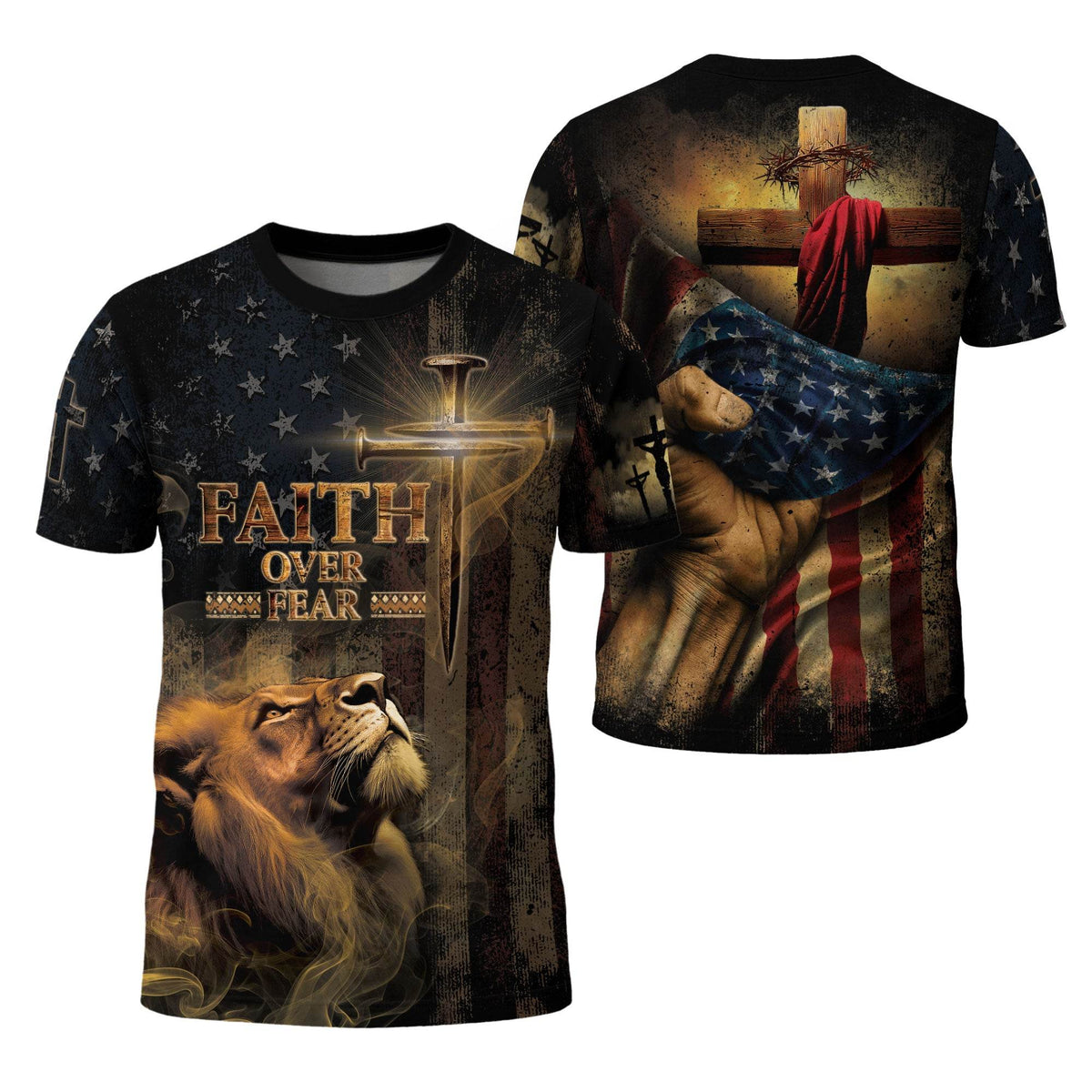 Faith Over Fear | Lion of Judah & Patriot Cross Design