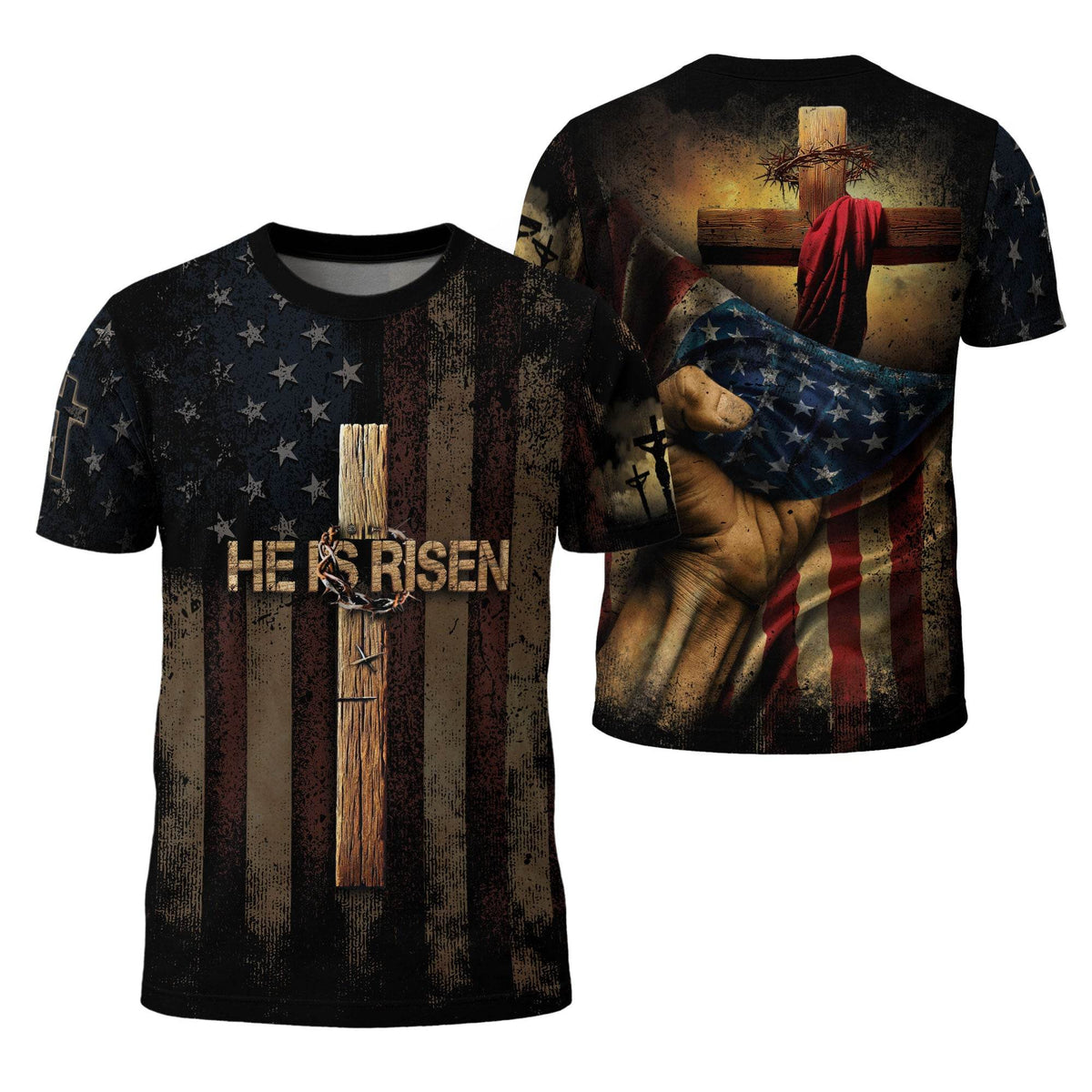 HE IS RISEN | Christian Cross & Resurrection Patriotic Tee