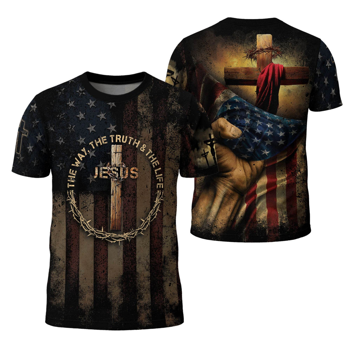 Jesus: The Way, The Truth & The Life | Crowned Cross Patriotic Tee