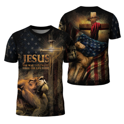 Jesus: Truth & Freedom | Lion, Flag & Cross Patriotic Christian Wear