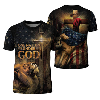 One Nation Under God | Patriotic Christian Tee with Lion & Cross