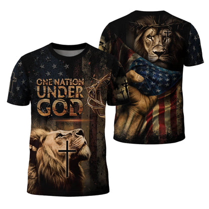 One Nation Under God | Lion of Judah & Cross Shield Christian Tee
