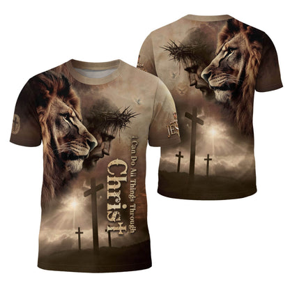 Through Christ I Stand | Lion & Cross Faith Design T-Shirt