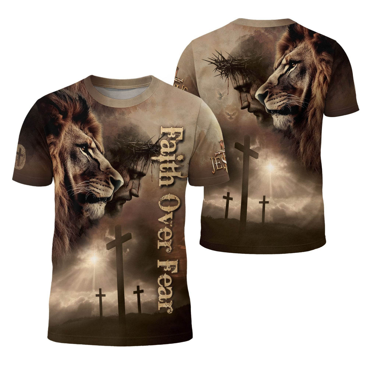 Faith Over Fear | Jesus, Lion & Cross Inspirational T-Shirt